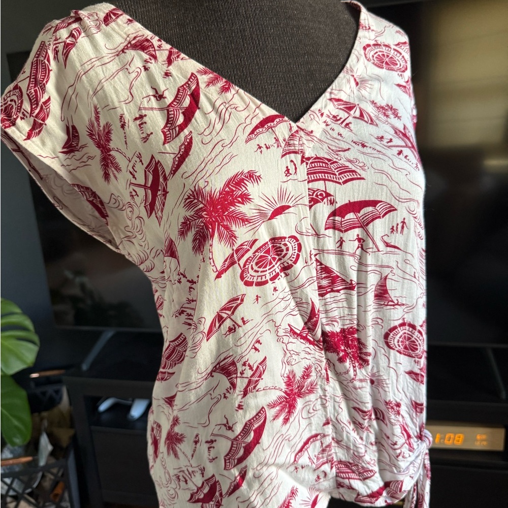 Anthropologie Women's Tropical Print V-Neck Top